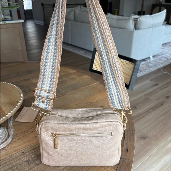 Pom Pom London Original Crossbody Bag Purse Stone Beige NEW - Picture 8 of 16